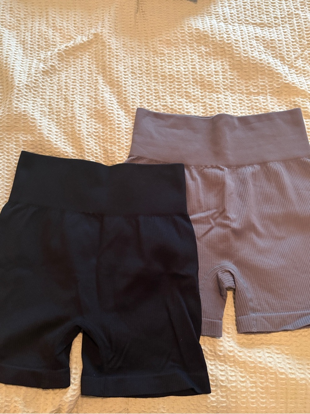 Ribbed High-Waist Bike Shorts Duo in Black + Gray